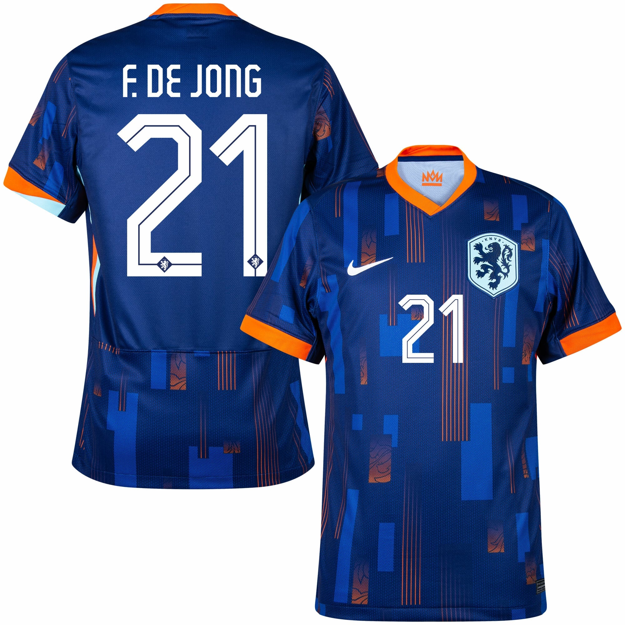 Netherlands Away F. De Jong 21 Fan Jersey Shirt 2024-2025 (Official Printing)