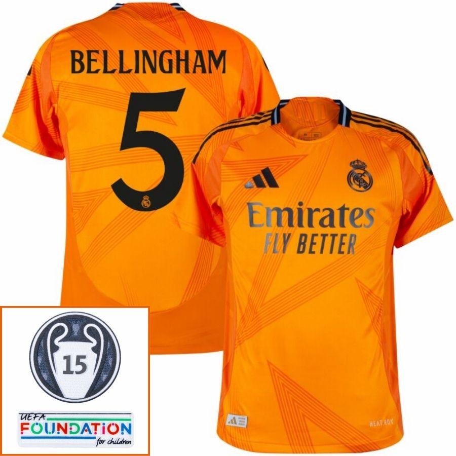 Real Madrid Bellingham 5 Away Fan Jersey 2024/25 Patches Ucl Uefa Foundation (Official Printing)