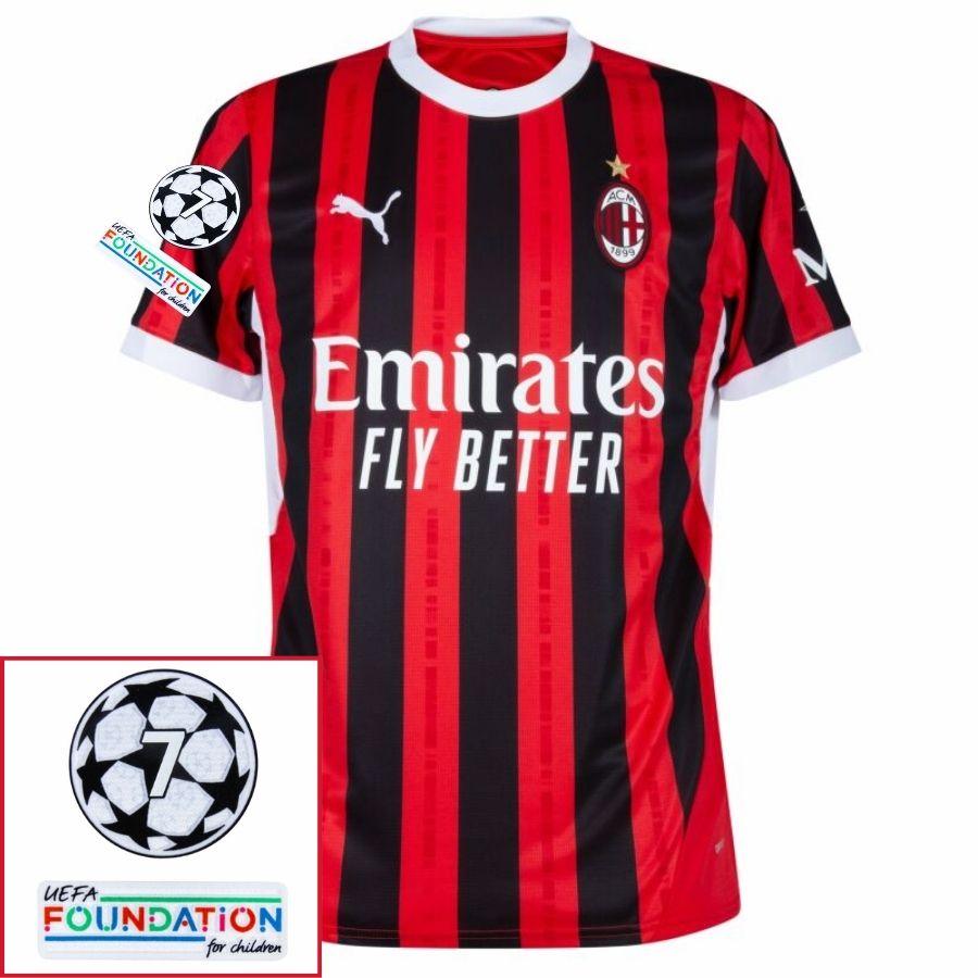 Ac Milan Home Fan Jersey 2024/25 Patches Ucl Uefa Foundation (Official Printing)