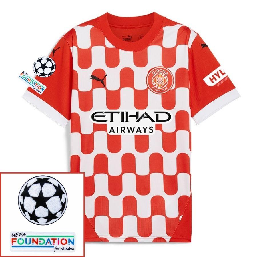 Girona Home 2024/25 Patches Ucl Uefa Foundation (Official Printing)