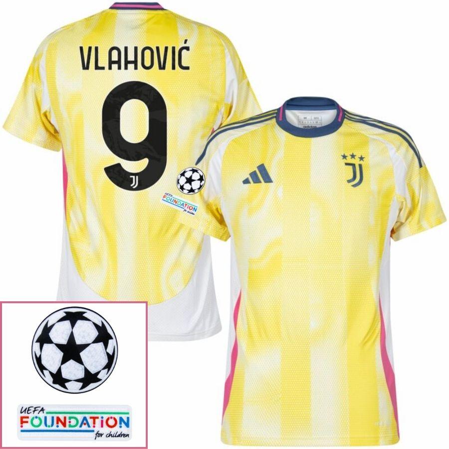 Juventus Vlahovic 9 Away 2024/25 Patches Ucl Uefa Foundation (Official Printing)