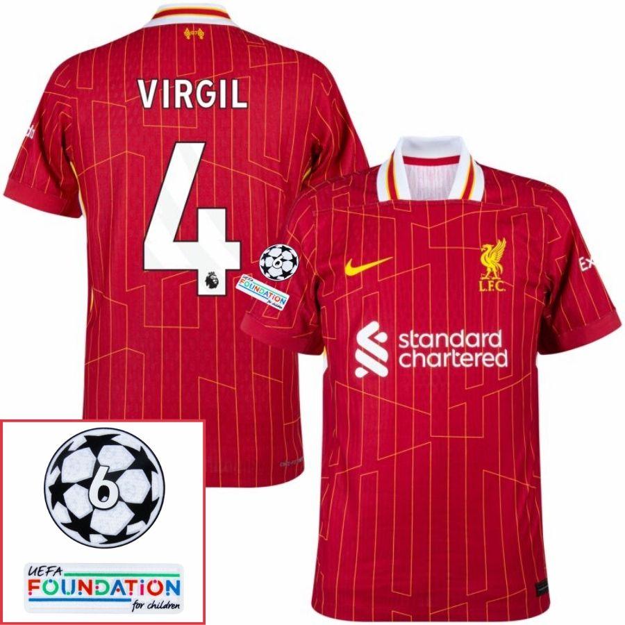 Liverpool Home 2024/25 Patches UCL UEFA Foundation (Official Printing)