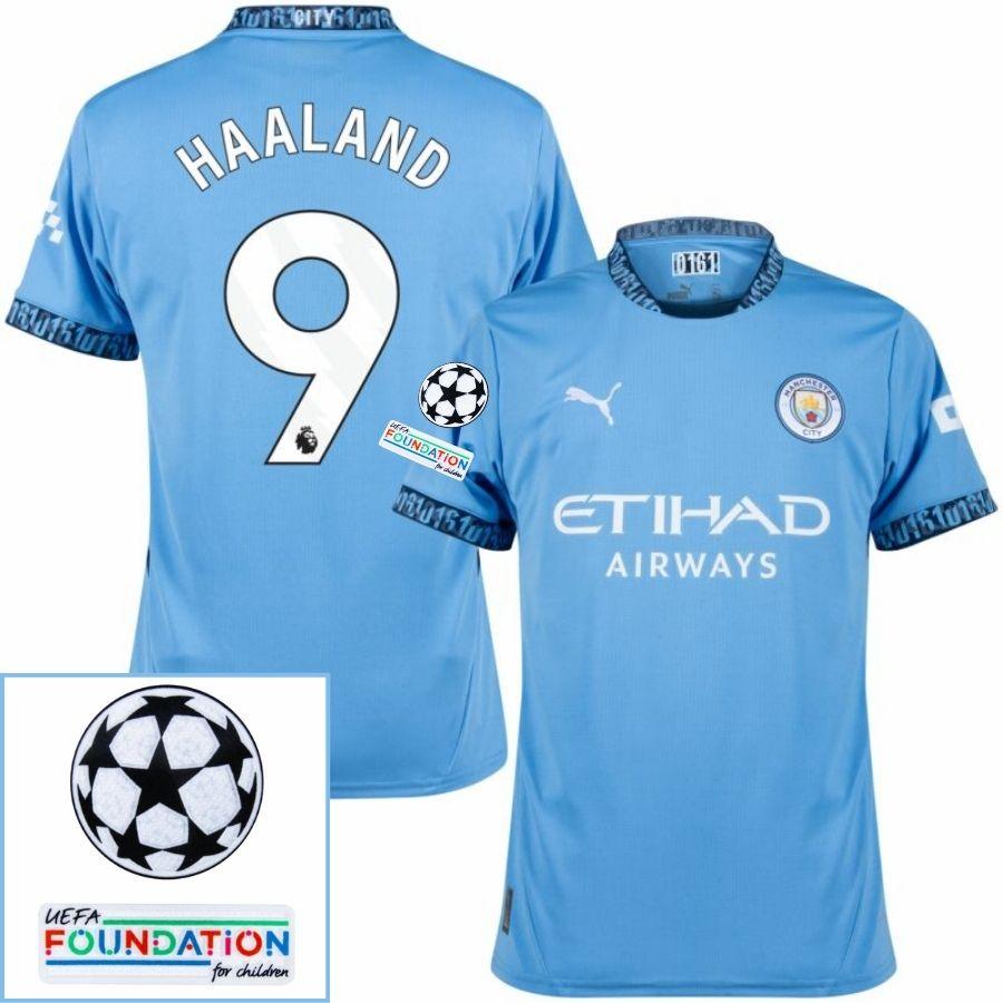 Manchester City De Haaland 9 Home 2024/25 Patches UCL UEFA Foundation (Official Printing)