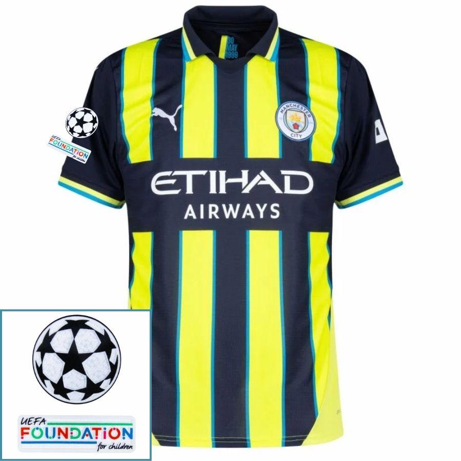 Manchester City Haaland 9 Away 2024/25 Patches UCL UEFA Foundation (Official Printing)