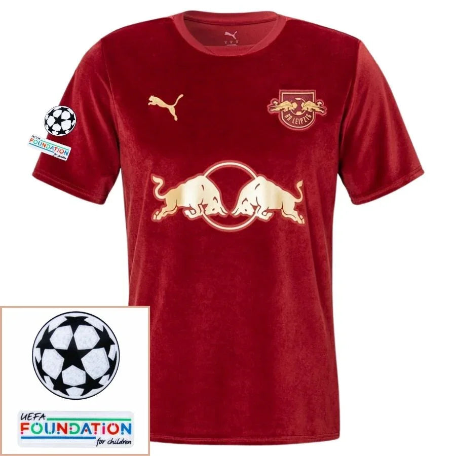 Rb Leipzig Fan Jersey Christmas Special Edition 2024/25 Patches Ucl Uefa Foundation (Official Printing)