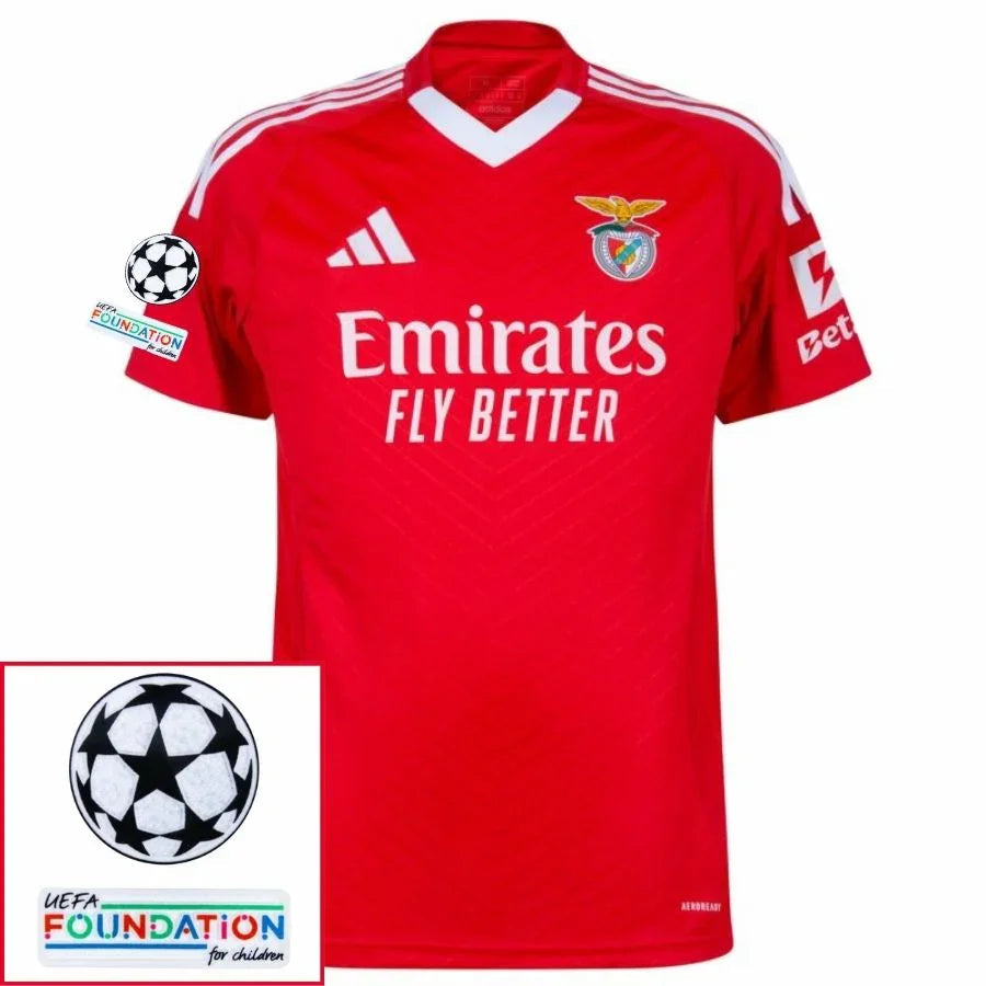 Benfica Home Fan Jersey 2024/25 Patches Ucl Uefa Foundation (Official Printing)