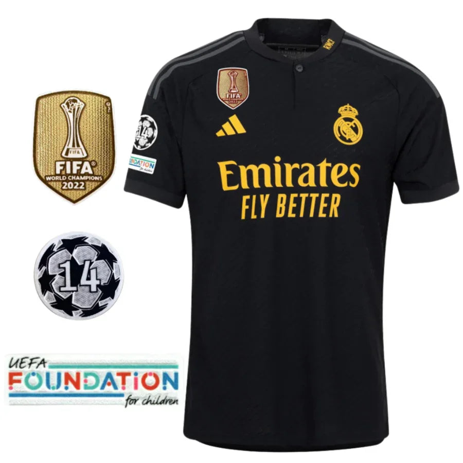 Real Madrid Third Fan Jersey 2023/24 Patch Fifa Wcc Patch Ucl Uefa Foundation Patches