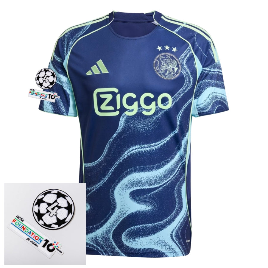 Ajax Amsterdam Away Fan Jersey 2025/26 Patches UCL + 10th Anniversary UEFA Foundation