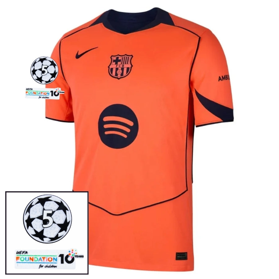 Barcelona Away Fan Jersey 2025/26 Patches Ucl + 10Th Anniversary Uefa Foundation
