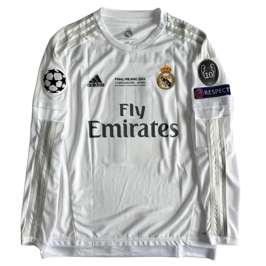 Retro Real Madrid 2015/16 Home Long Sleeve Final Milano 2016 Patches UCL 10 UEFA Respect