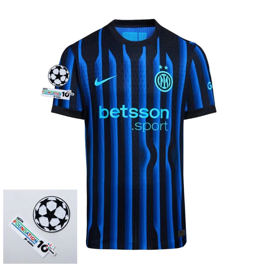 Inter Milan Home Fan Jersey 2025/26 Patches Ucl + 10Th Anniversary Uefa.
