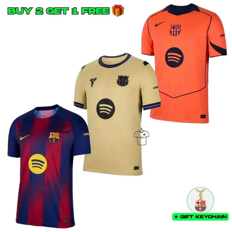Kit 3 Fan Jerseys Barcelona Home, Away E Third 2025/26
