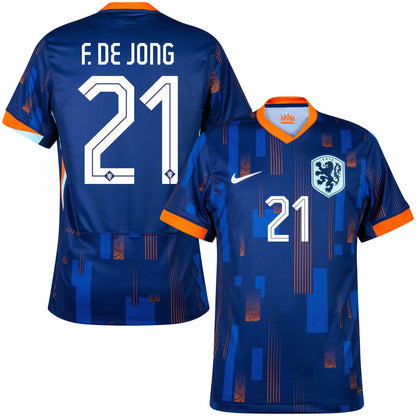 Netherlands Away F. De Jong 21 Fan Jersey Shirt 2024-2025 (Official Printing)