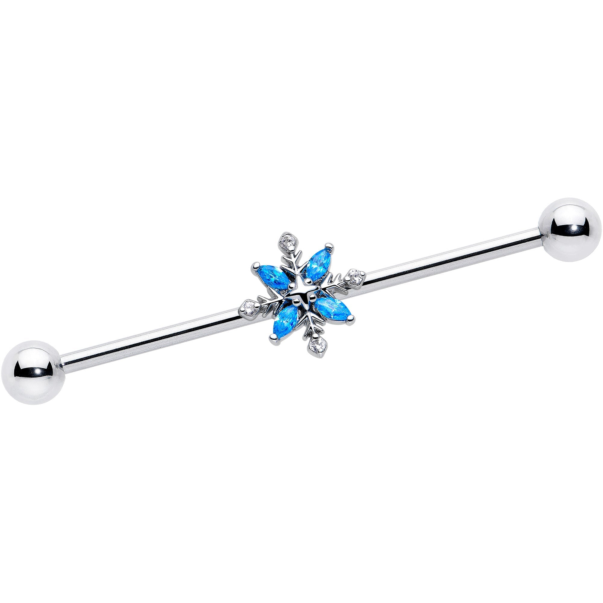 14G Blue CZ Gem Classic Flower Industrial Barbell 38mm