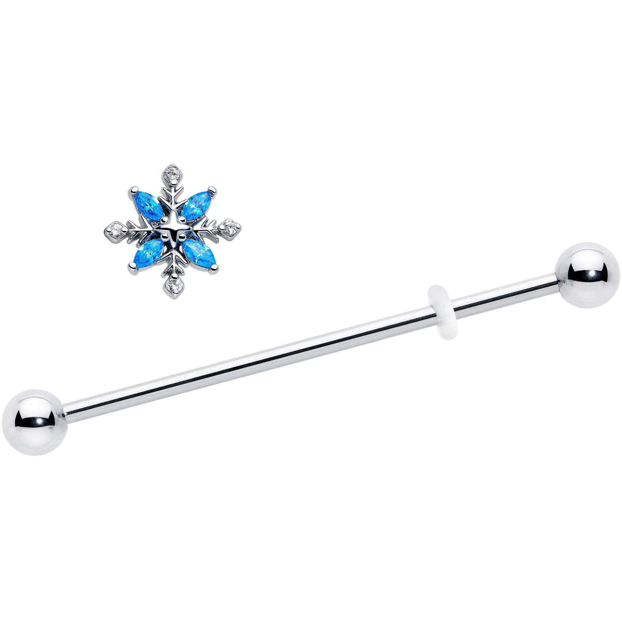 14G Blue CZ Gem Classic Flower Industrial Barbell 38mm