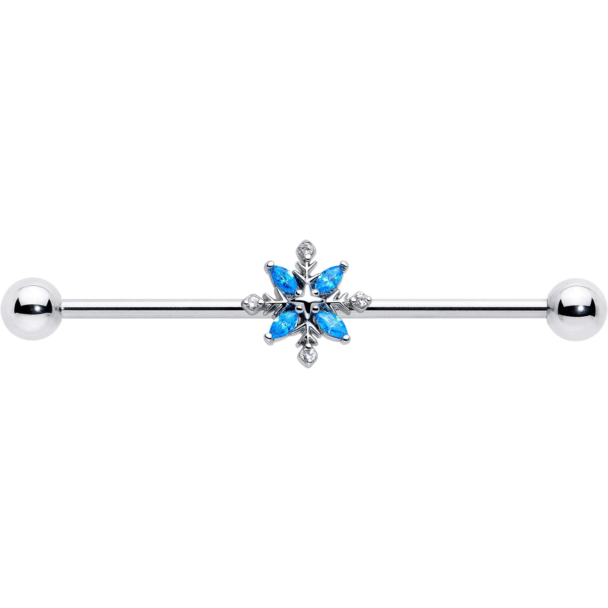 14G Blue CZ Gem Classic Flower Industrial Barbell 38mm