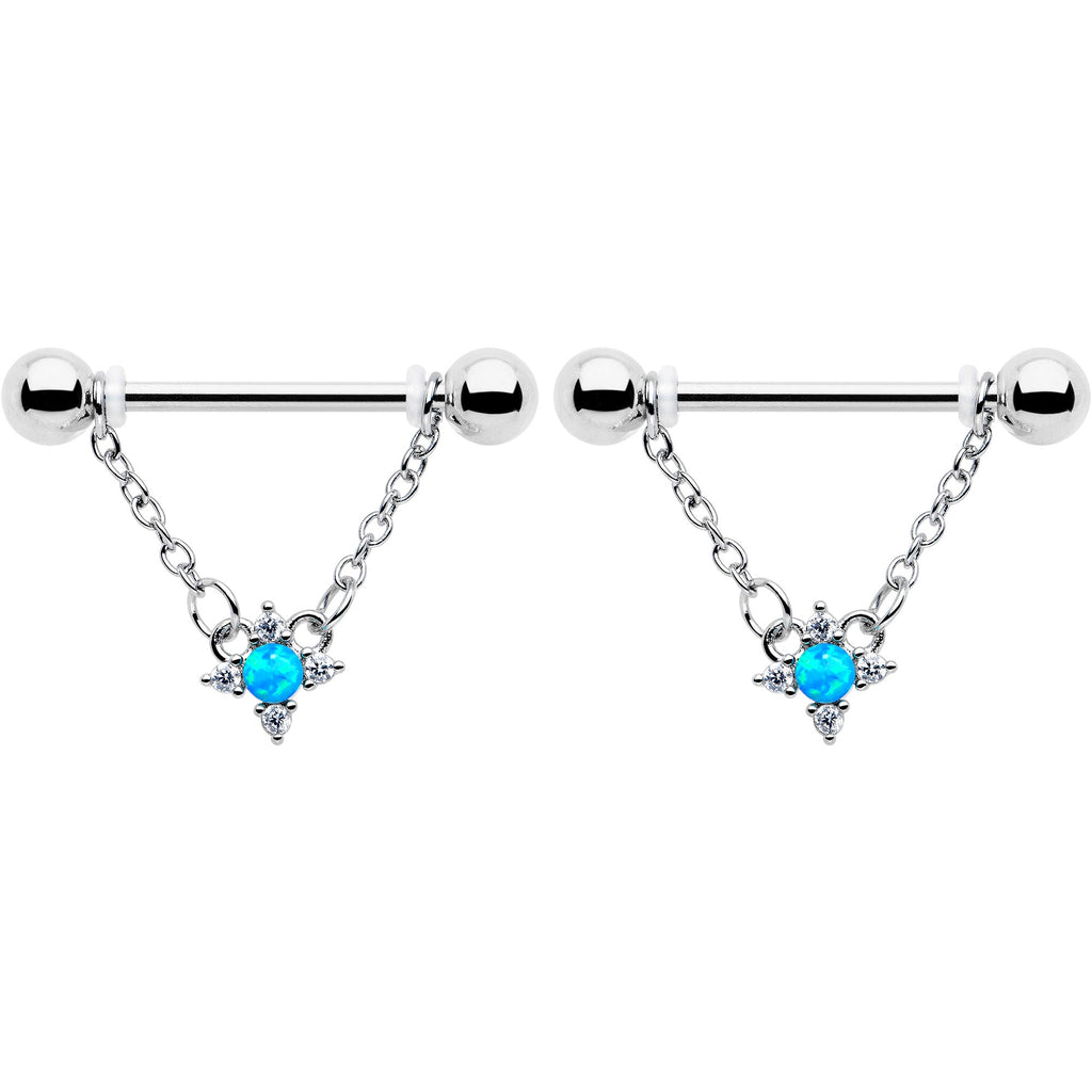 14G 9/16 Blue Synthetic Opal Rhombus Star Dangle Nipple Ring Set