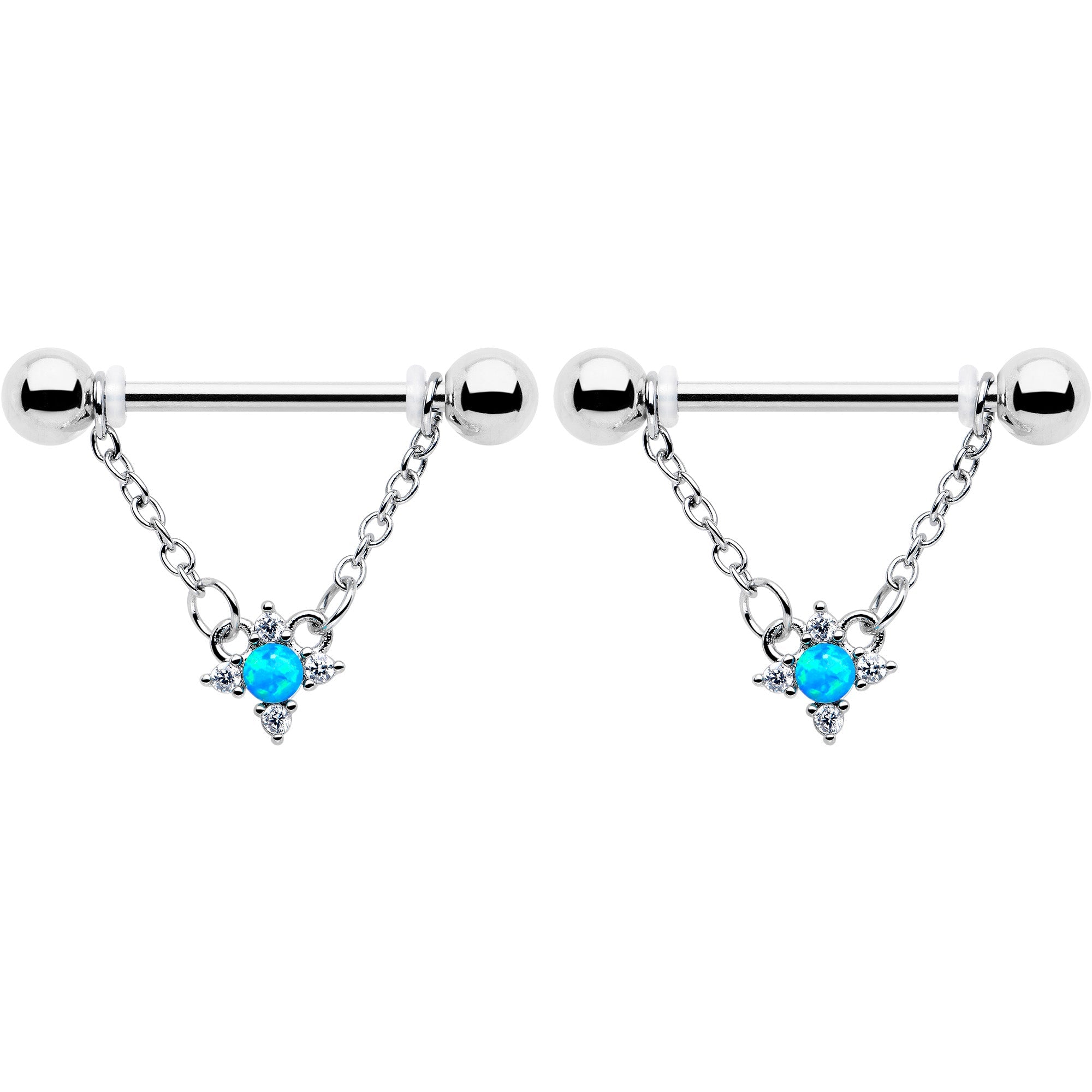 14G 9/16 Blue Synthetic Opal Rhombus Star Dangle Nipple Ring Set