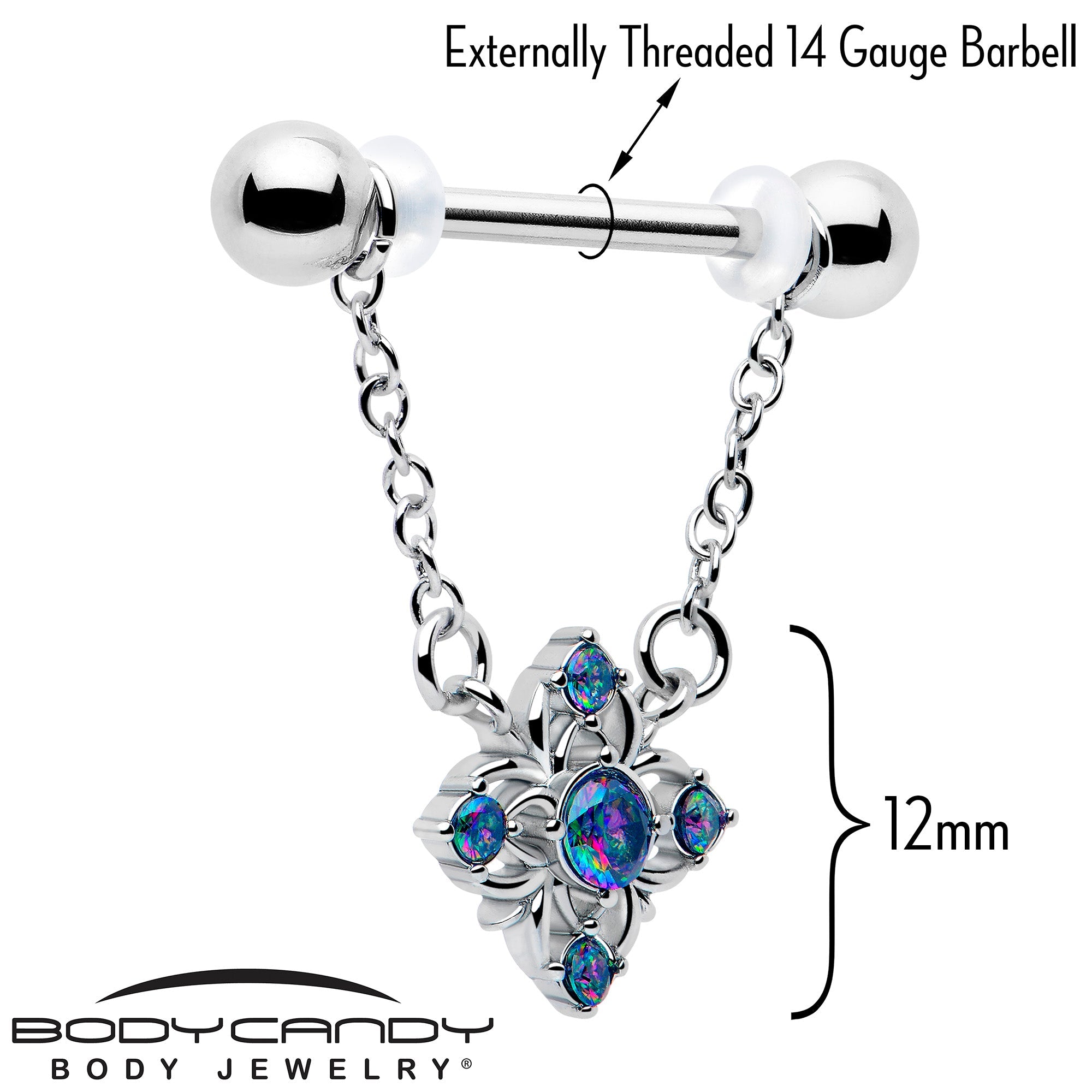 14G 9/16 Vitrail CZ Gem Beauty Cross Chain Dangle Nipple Ring Set