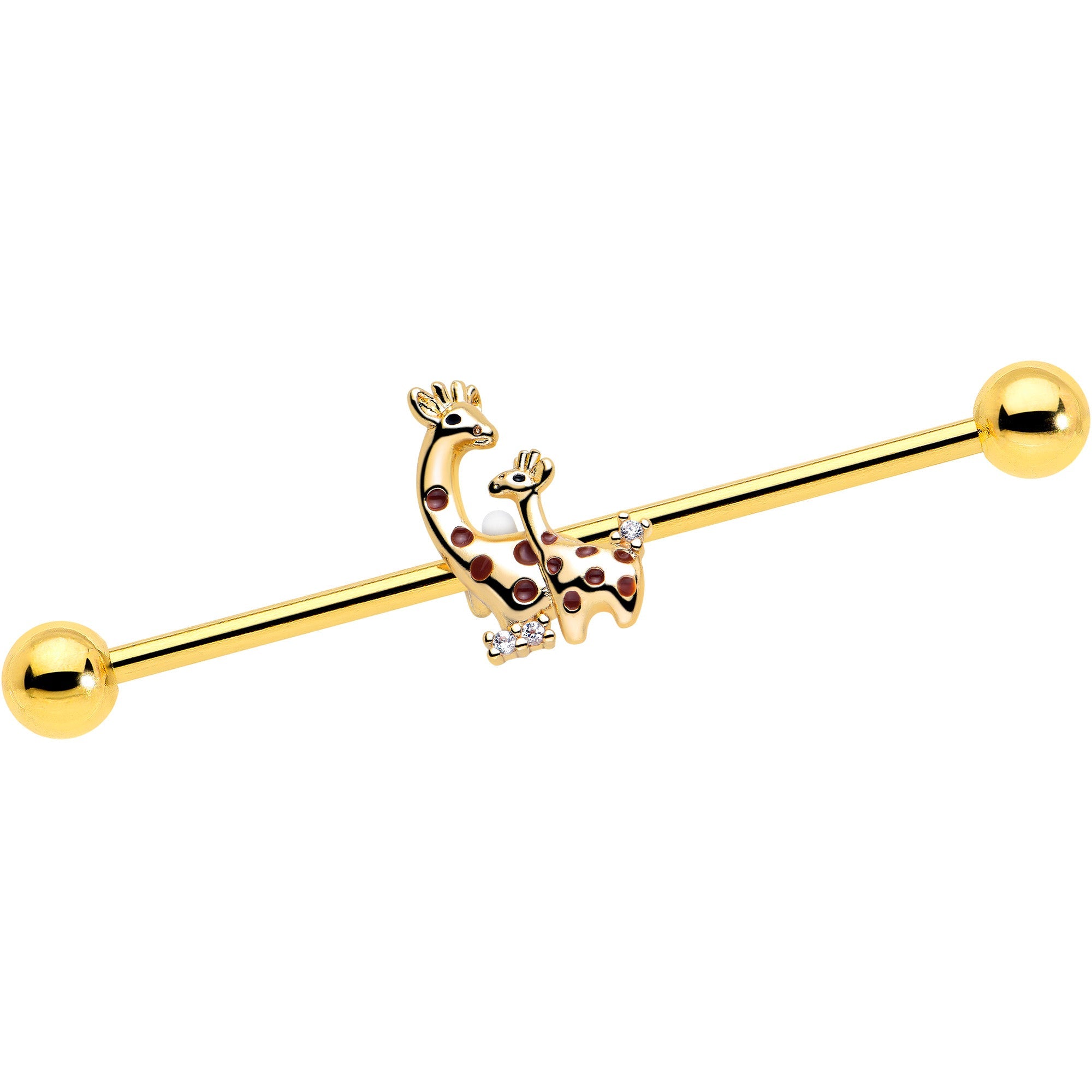 14G Clear CZ Gem Gold Tone Mom Baby Giraffe Industrial Barbell 38mm