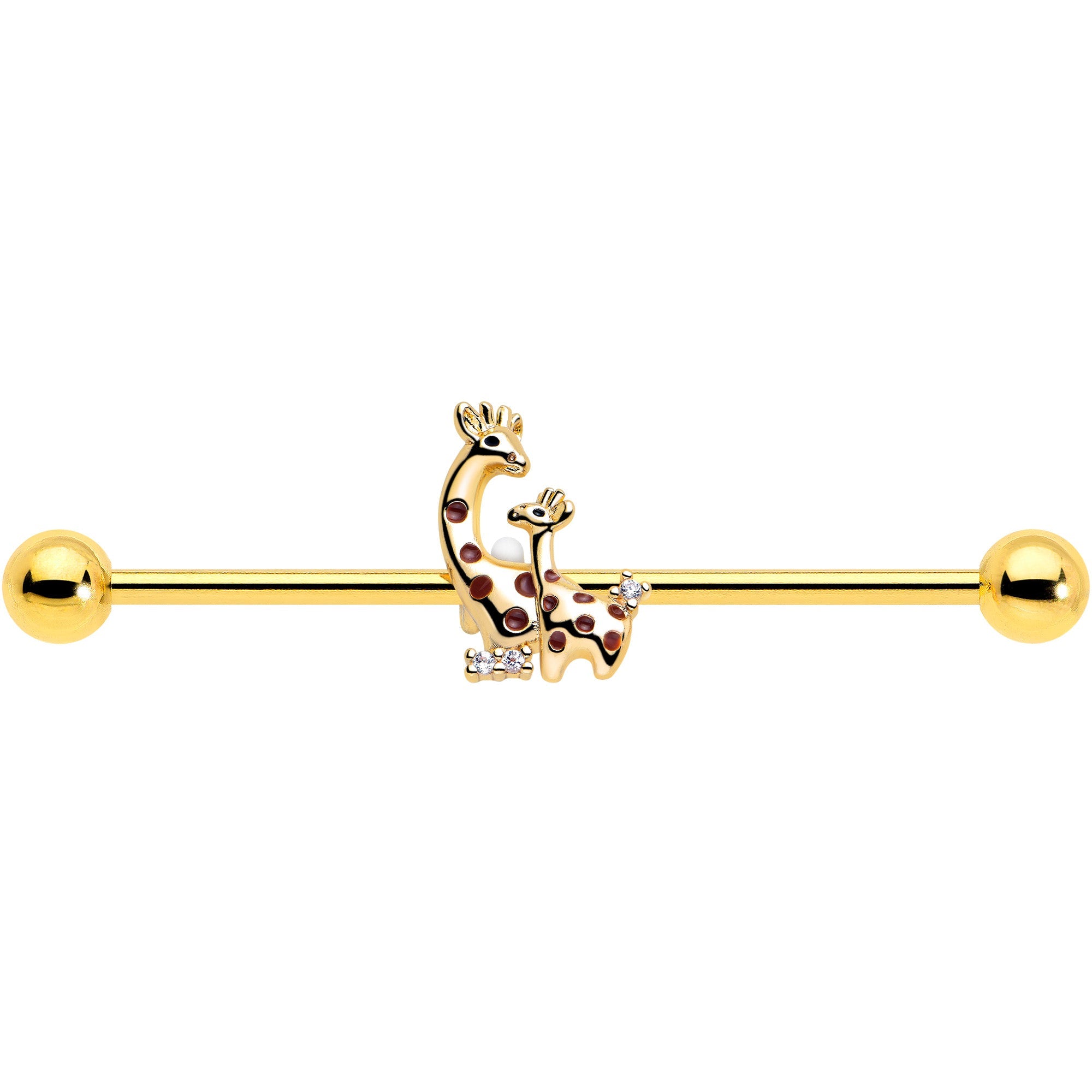 14G Clear CZ Gem Gold Tone Mom Baby Giraffe Industrial Barbell 38mm