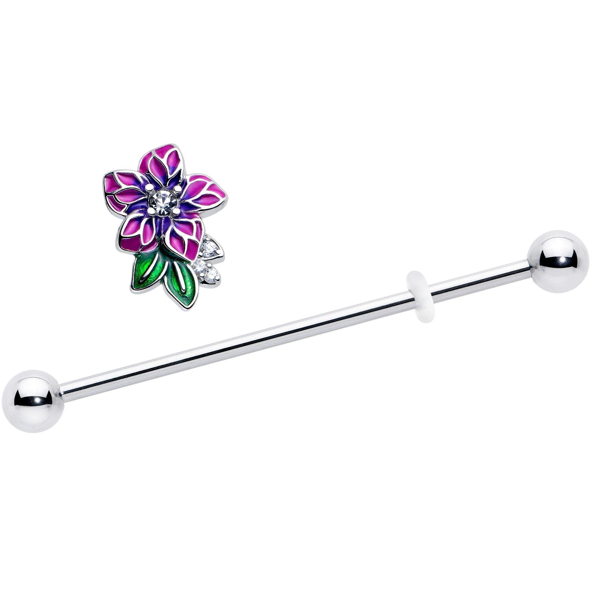 14G Clear CZ Gem Flower Purple Industrial Barbell 38mm