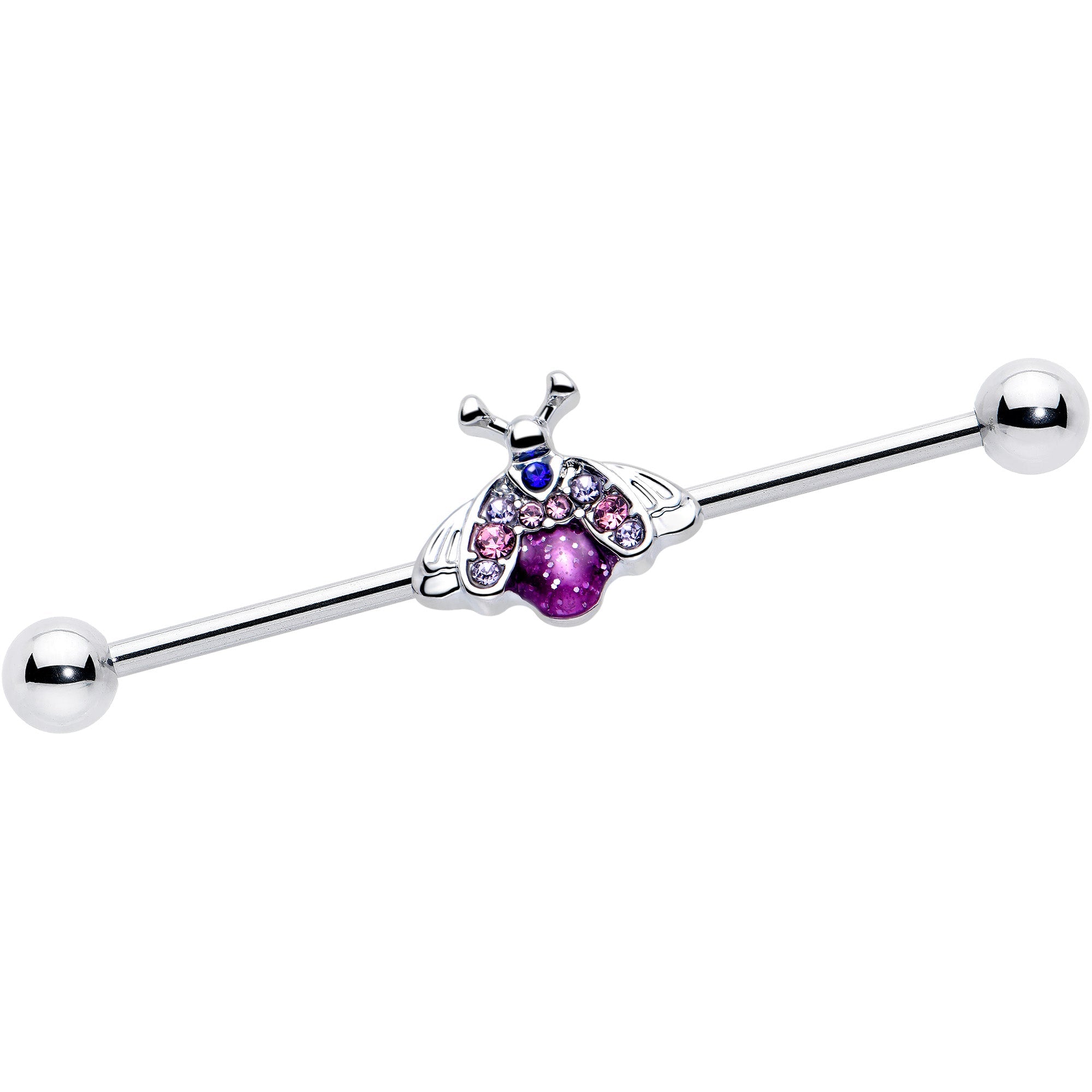 14G Pink Blue Gem Beautiful Insect Industrial Barbell 38mm