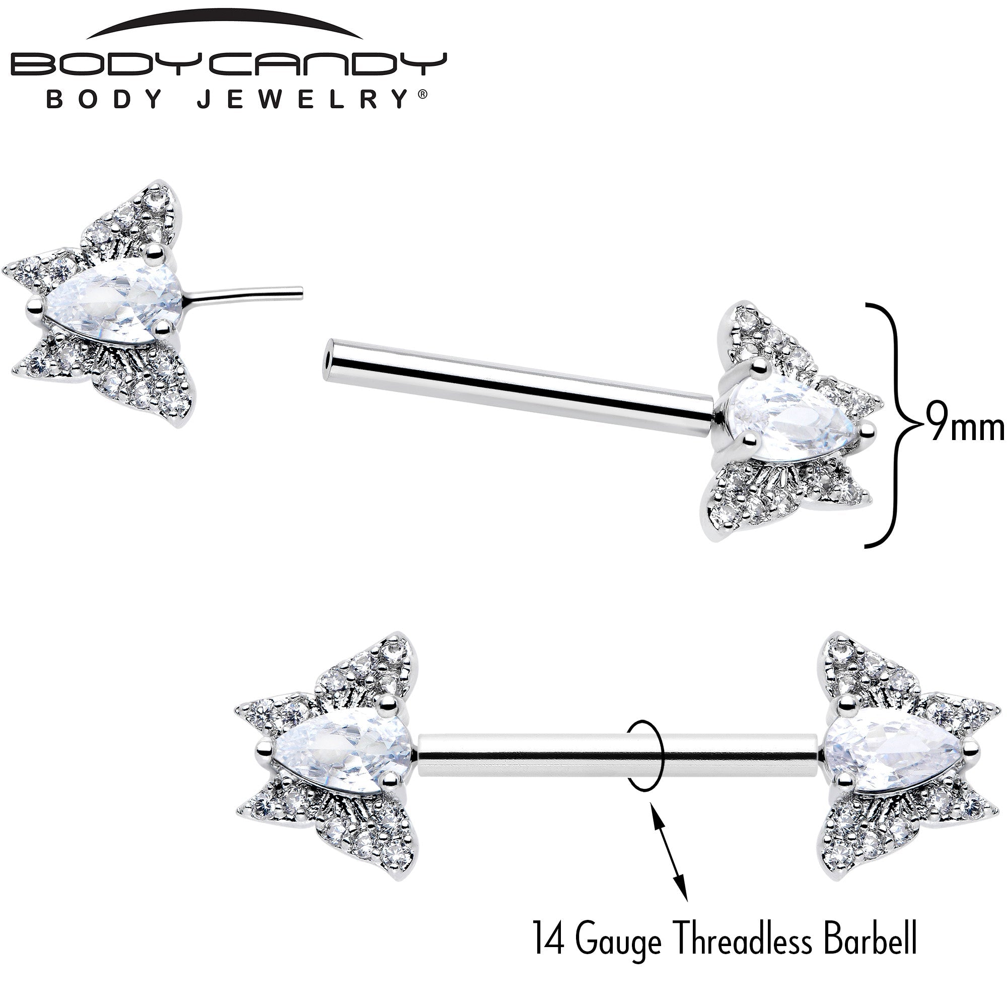 14G 9/16 Style Butterfly Threadless Nipple Ring Set