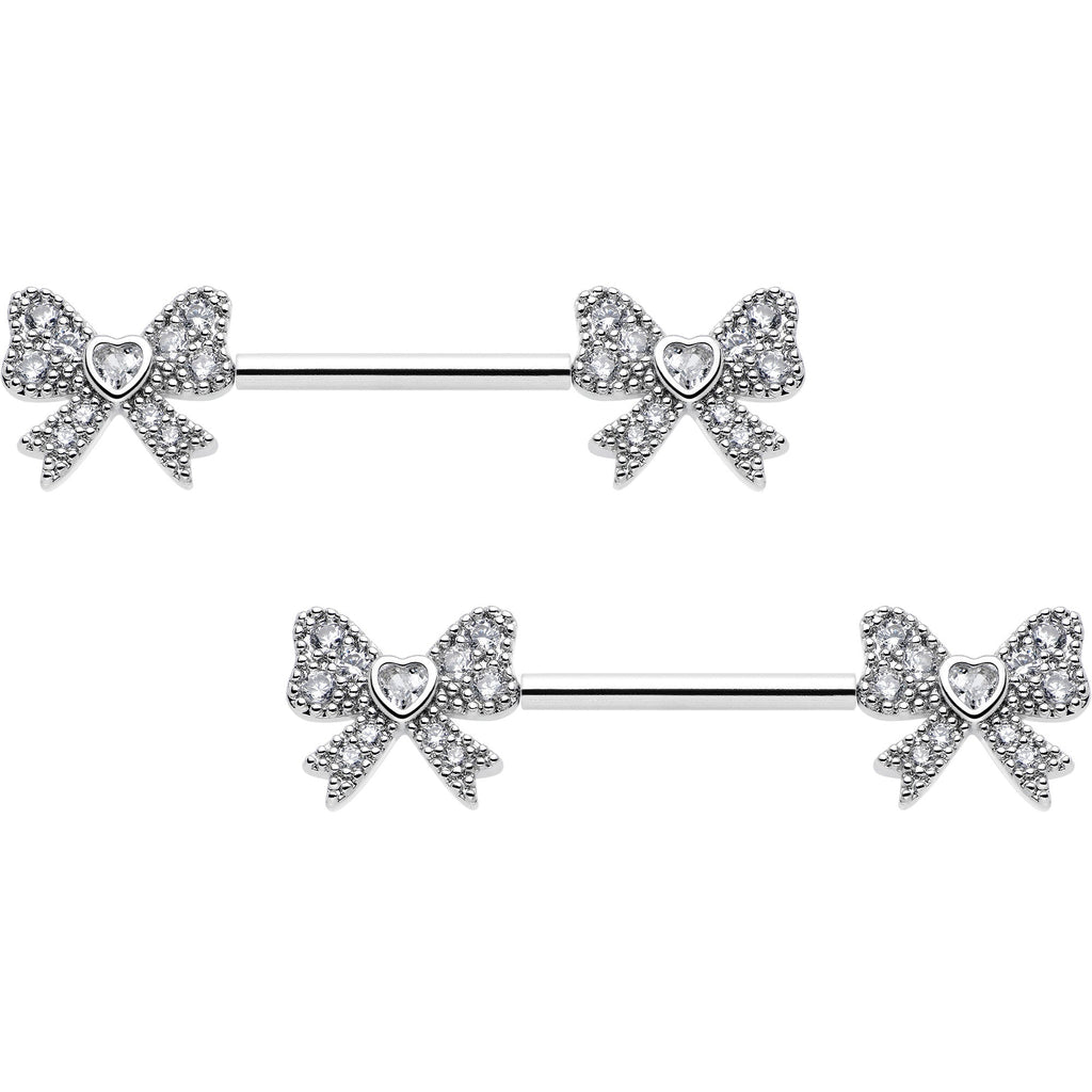 14G 9/16 CZ Dazzling Bow Threadless Nipple Ring Set