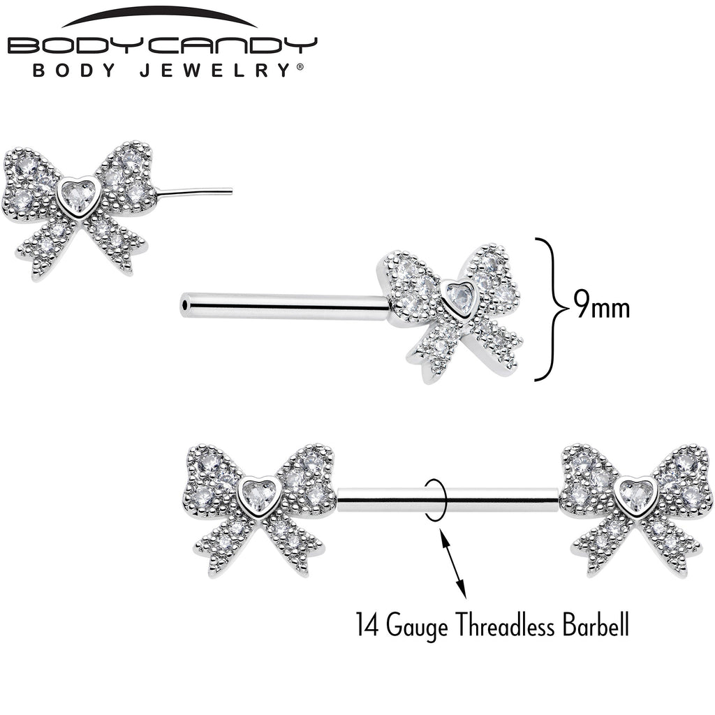 14G 9/16 CZ Dazzling Bow Threadless Nipple Ring Set
