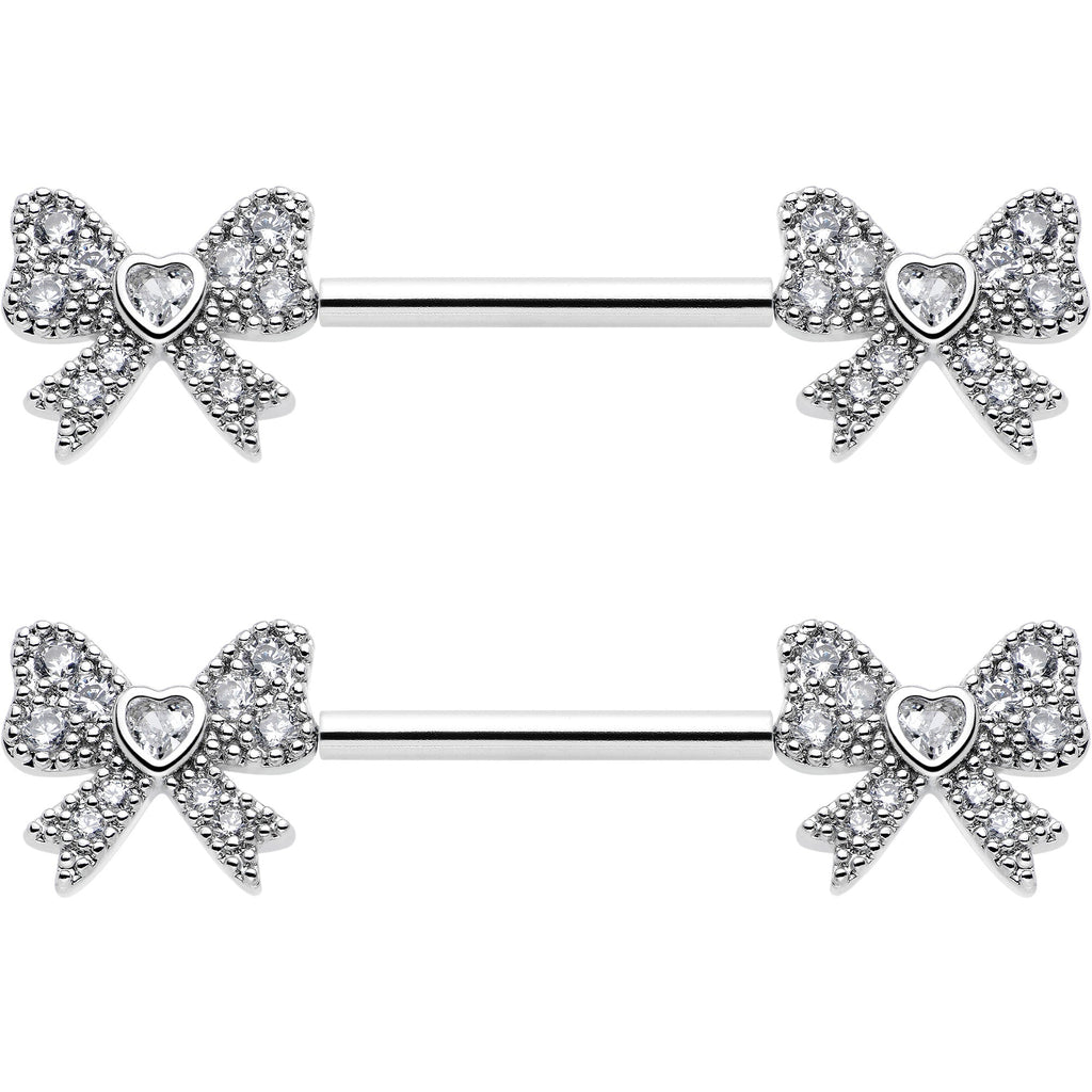 14G 9/16 CZ Dazzling Bow Threadless Nipple Ring Set
