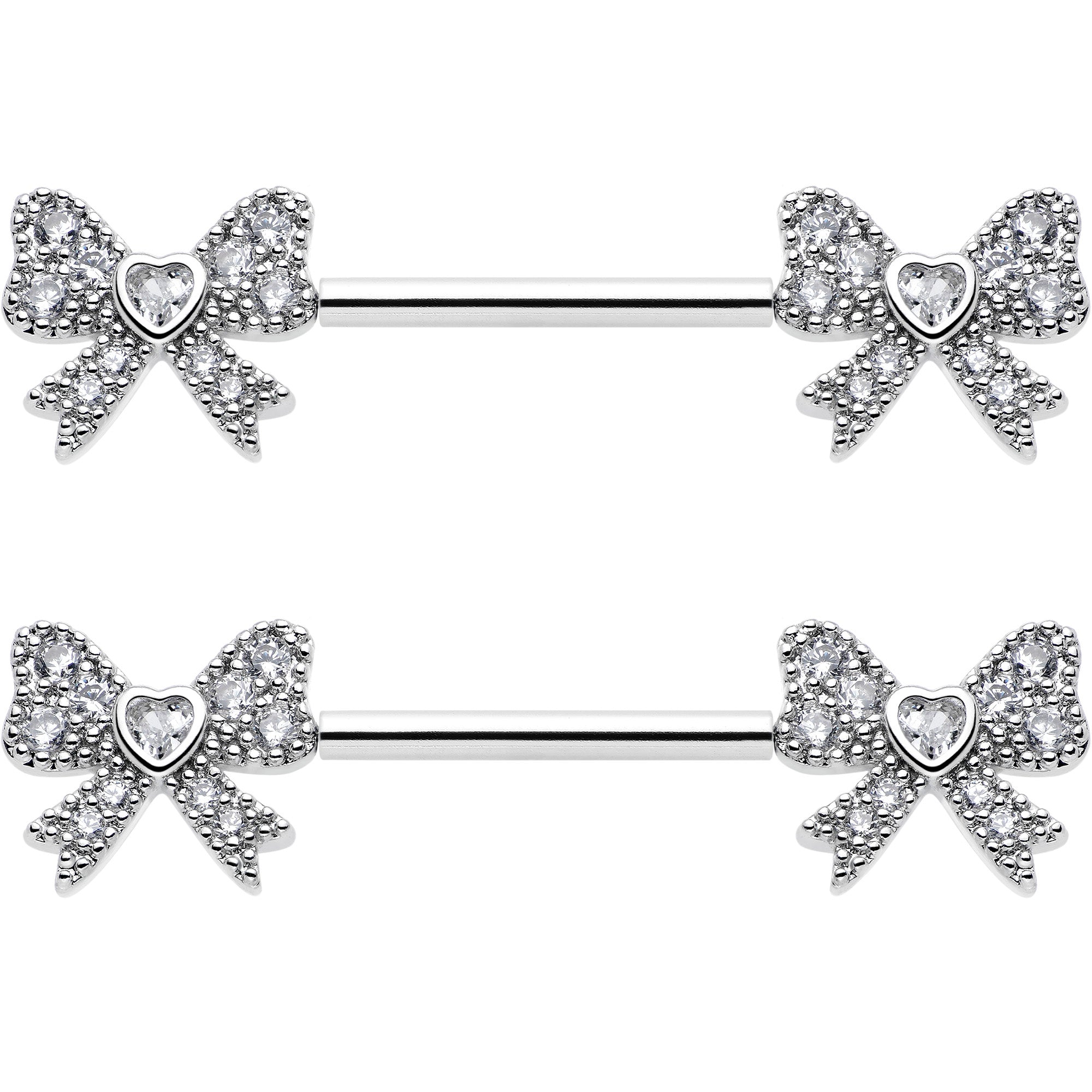 14G 9/16 CZ Dazzling Bow Threadless Nipple Ring Set