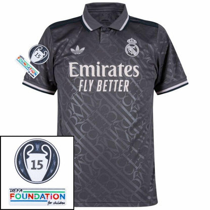 Real Madrid Bellingham 5 Third Fan Jersey 2024/25 Patches UCL UEFA Foundation (Official Printing)