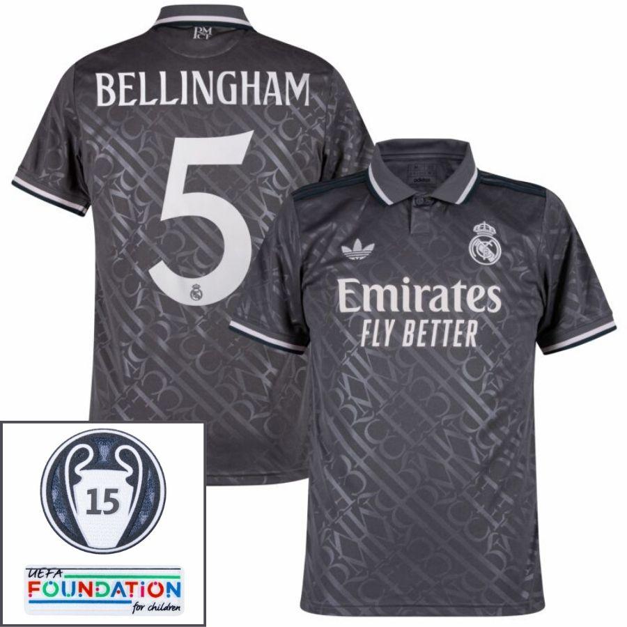 Real Madrid Bellingham 5 Third Fan Jersey 2024/25 Patches Ucl Uefa Foundation (Official Printing)