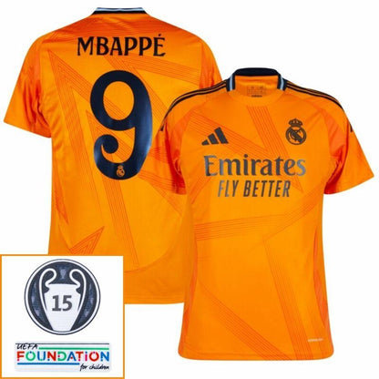 Real Madrid Mbappé 9 Away Fan Jersey 2024/25 Patches UCL UEFA Foundation (Official Printing)