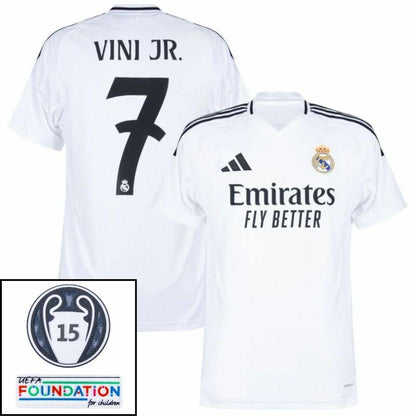 Real Madrid Vini JR. 7 Home Fan Jersey 2024/25 Patches UCL UEFA Foundation (Official Printing)