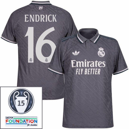 Real Madrid Endrick 16 Third Fan Jersey 2024/25 Patches UCL UEFA Foundation (Official Printing)