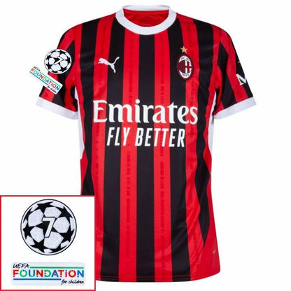 AC Milan Home Fan Jersey 2024/25 Patches UCL UEFA Foundation (Official Printing)