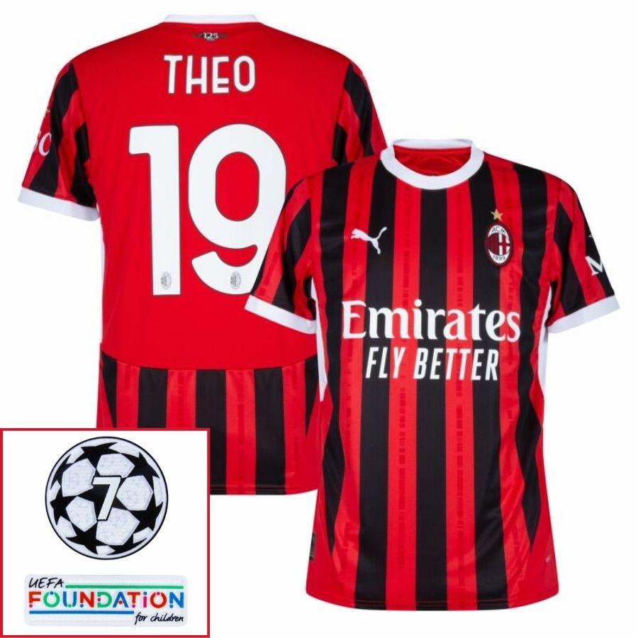 Ac Milan Theo 19 Home Fan Jersey 2024/25 Patches Ucl Uefa Foundation (Official Printing)