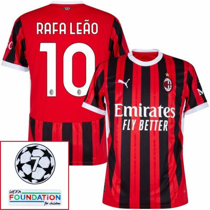 AC Milan Rafa Leão 10 Home Fan Jersey 2024/25 Patches UCL UEFA Foundation (Official Printing)