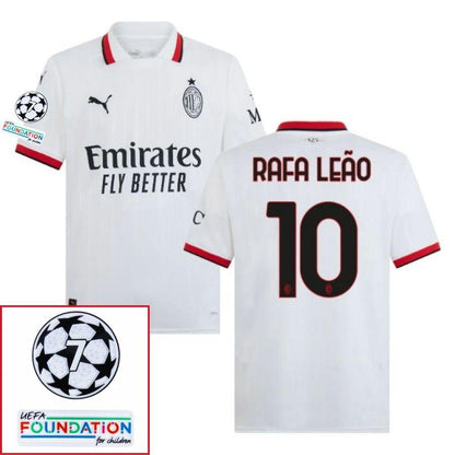 AC Milan Rafa Leão Away Fan Jersey 2024/25 Patches UCL UEFA Foundation (Official Printing)