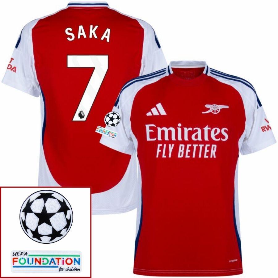 Arsenal Saka 7 Home Fan Jersey 2024/25 Patches UCL UEFA Foundation (Official Printing)