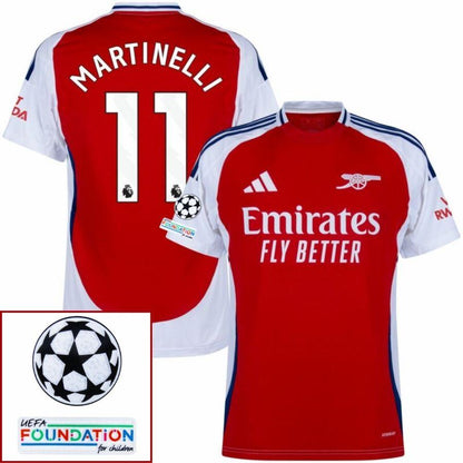 Arsenal Martinelli 11 Home Fan Jersey 2024/25 Patches UCL UEFA Foundation (Official Printing)