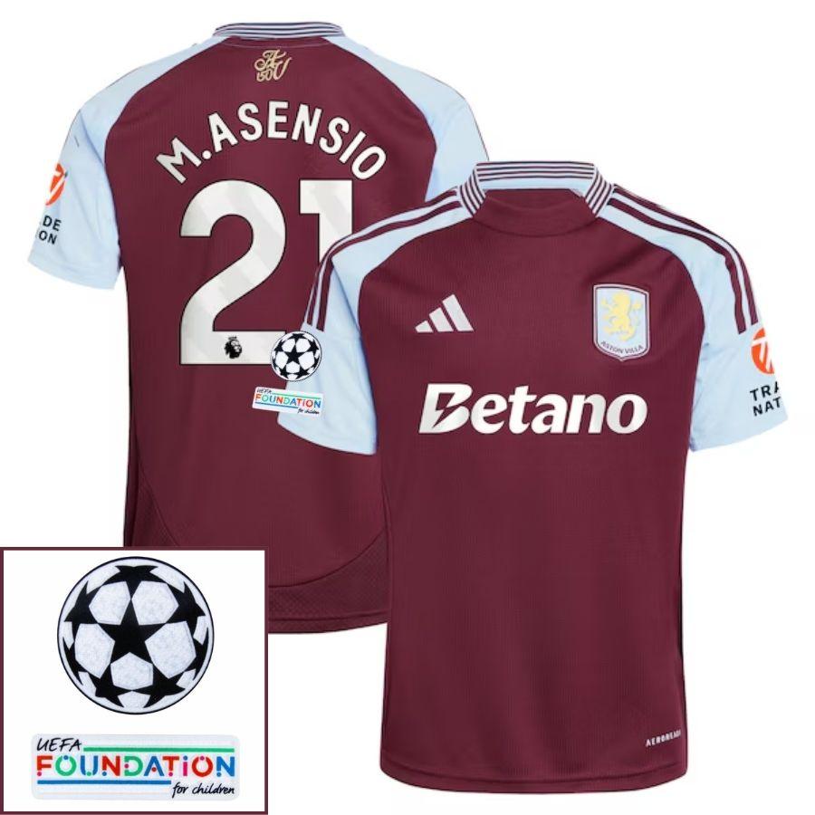 Aston Villa Marco Asensio 21 Home Fan Jersey 2024/25 Patches UCL UEFA Foundation (Official Printing)