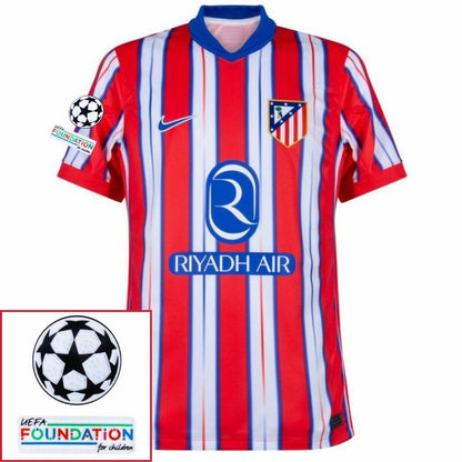 Atlético Madrid Julián Alvarez 19 Home Fan Jersey 2024/25 Patches UCL UEFA Foundation (Official Printing)