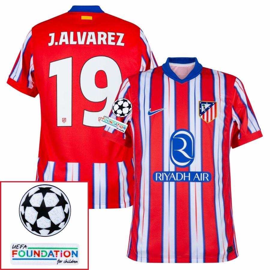 Atlético Madrid Julián Alvarez 19 Home Fan Jersey 2024/25 Patches Ucl Uefa Foundation (Official Printing)