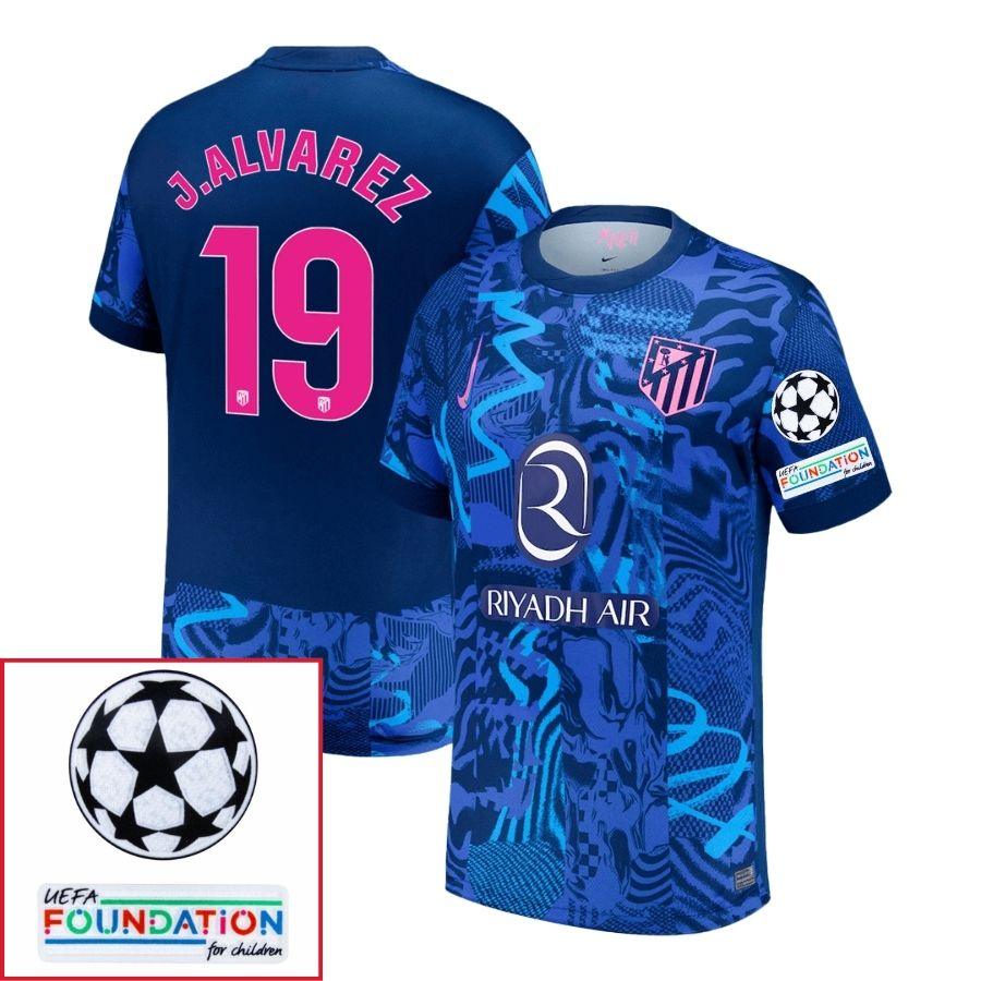Atlético Madrid Julián Alvarez 19 Third Fan Jersey 2024/25 Patches UCL UEFA Foundation (Official Printing)