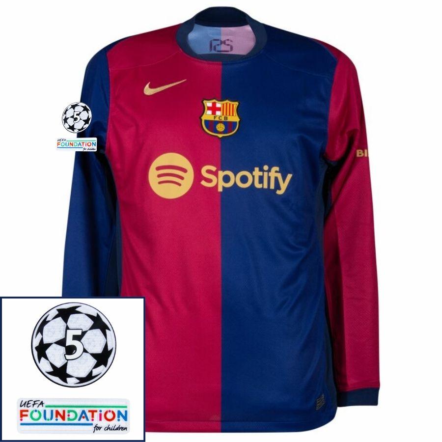 Barcelona Home Long Sleeve 2024/25 Patches Ucl Uefa Foundation (Official Printing)