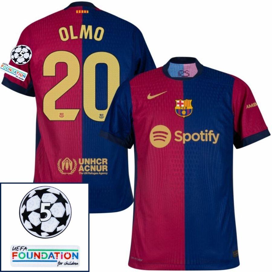 Barcelona Olmo 20 Home 2024/25 Patches UCL UEFA Foundation (Official Printing)