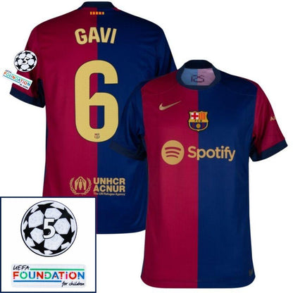 Barcelona Gavi 6 Home 2024/25 Patches UCL UEFA Foundation (Official Printing)